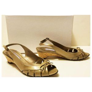 PRIORI taupe patent BIFFIN open toe slingback PUMP
